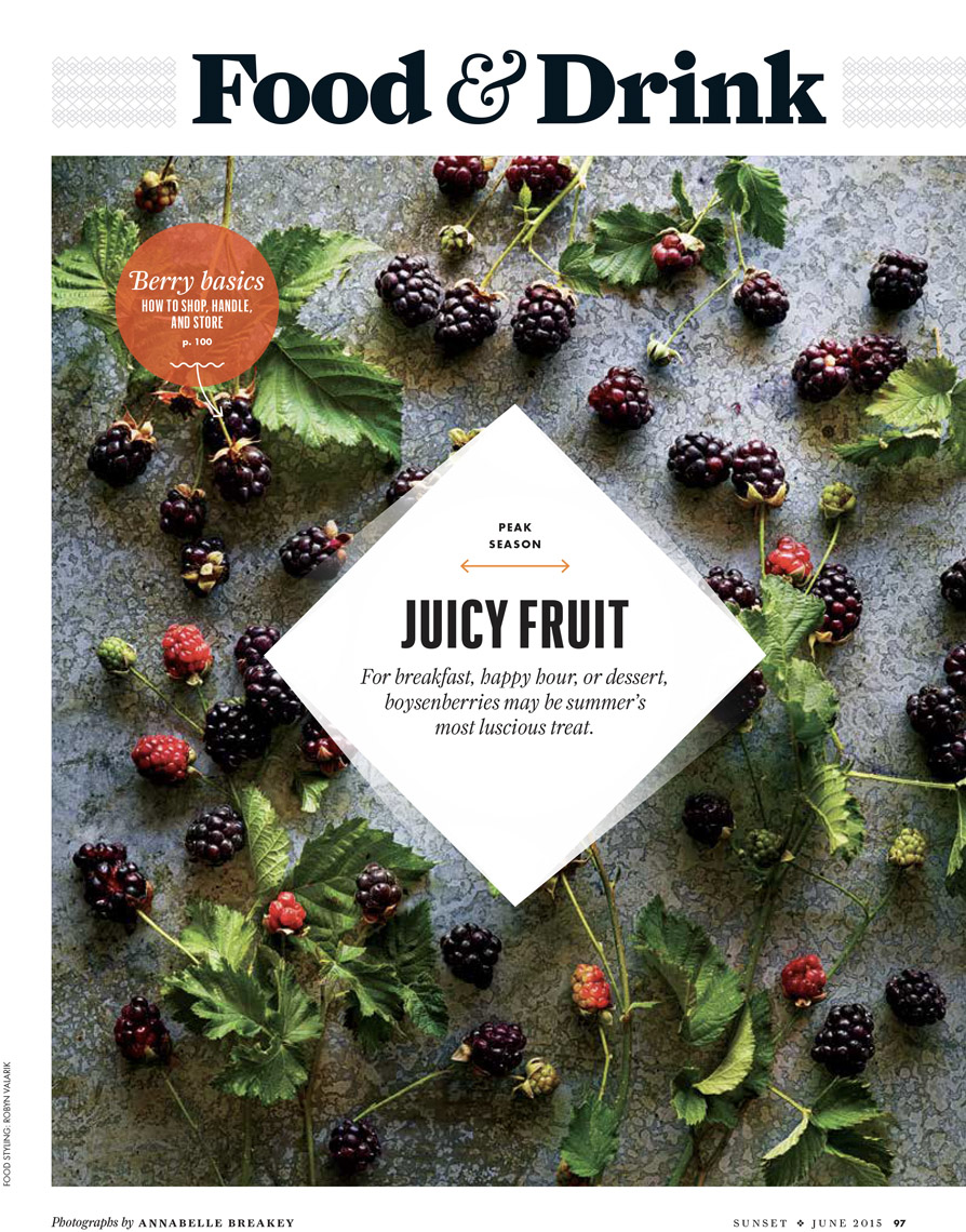 food stylist in San Francisco - Fresh blackberries and raspberries Sunset Magazine - Peak Season story photographed by Eva Kolenko photographer
