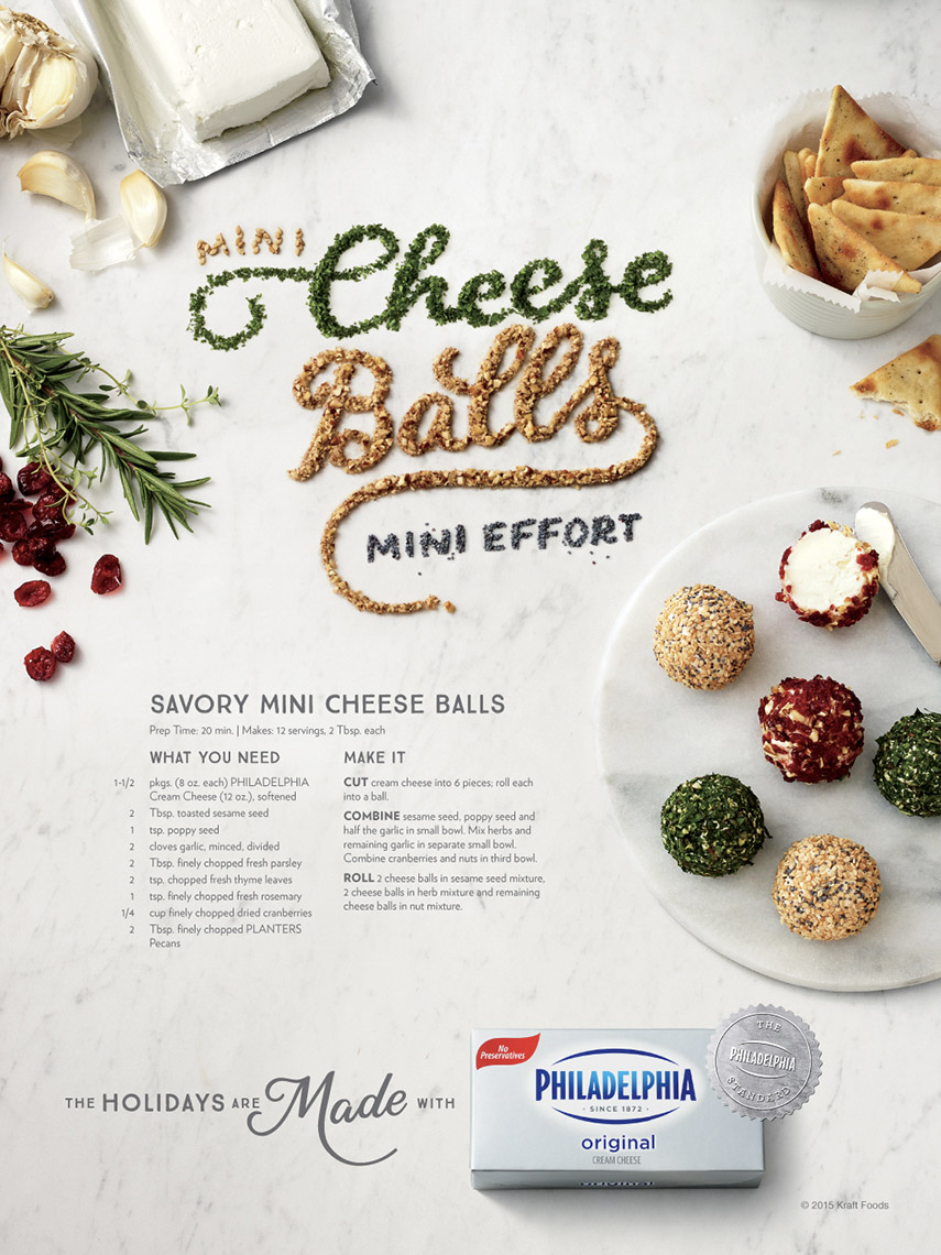 food stylist in Chicago - Bite sized salted caramel cheesecakes recipe for Kraft Philadelphia Cream cheese holiday advertising photographed by Laurie Frankel photographer