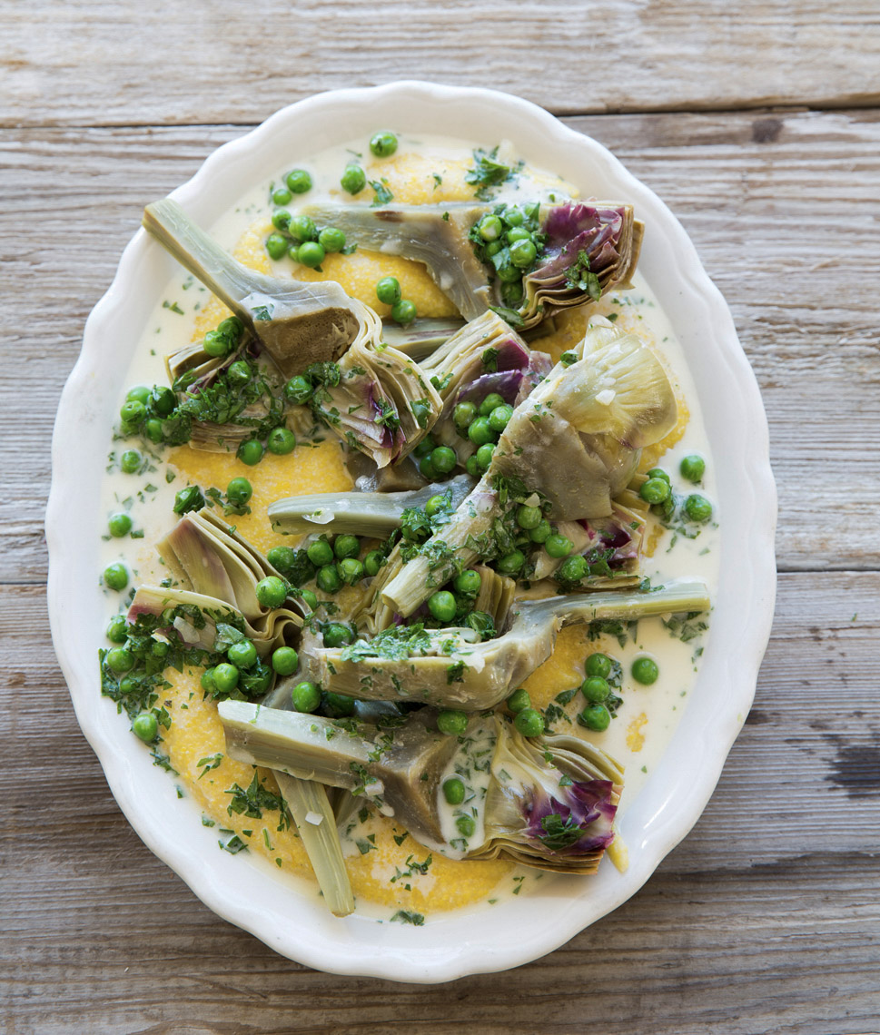food stylist in San Francisco - Braised Artichokes for Healthy Dish of the Day Cookbook by Kate McMillan, photographed by Erin Kunkel Photographer