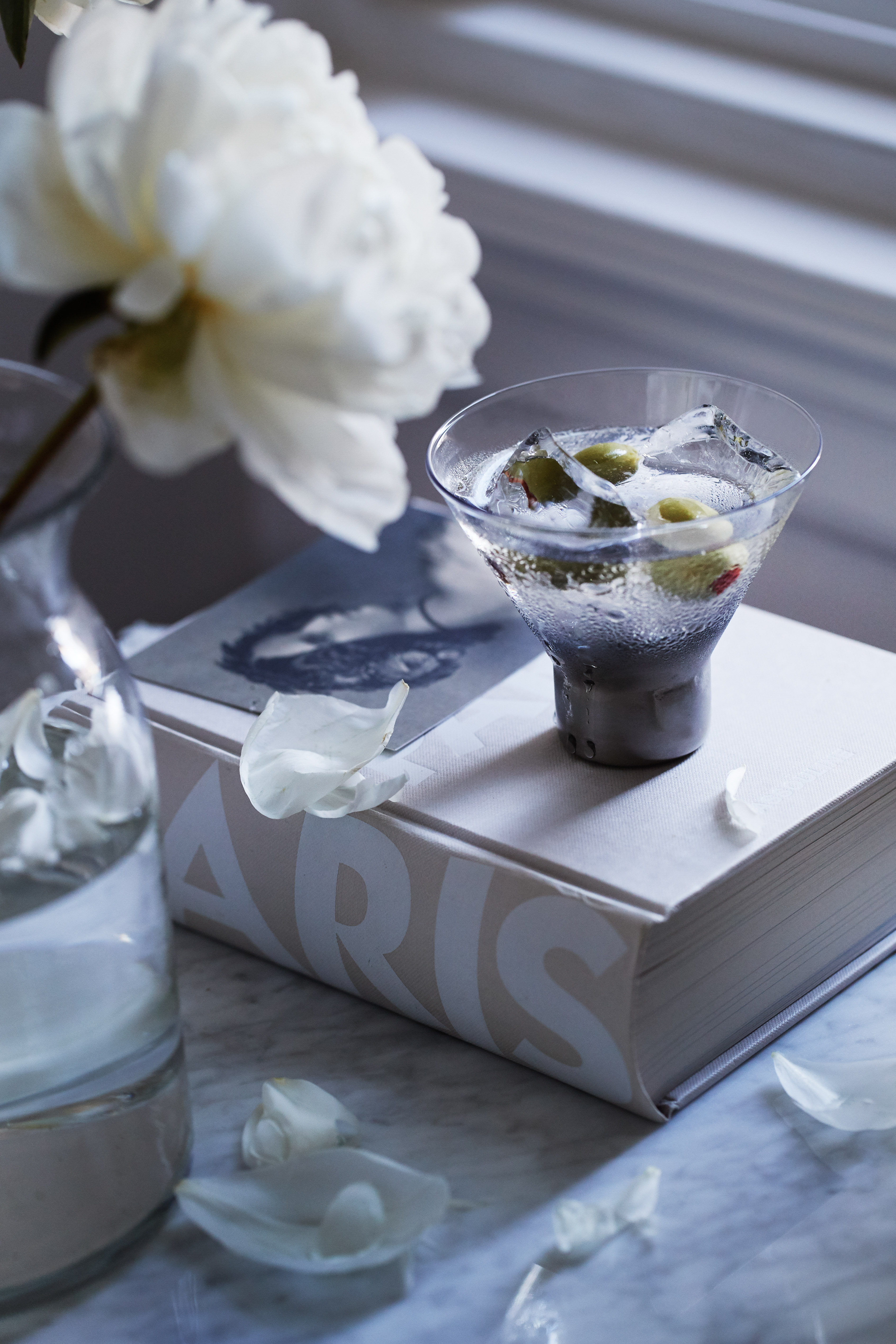 food stylist in San Francisco - Vodka on the rocks with peonies in Paris, photographed by Laurie Frankel photographer