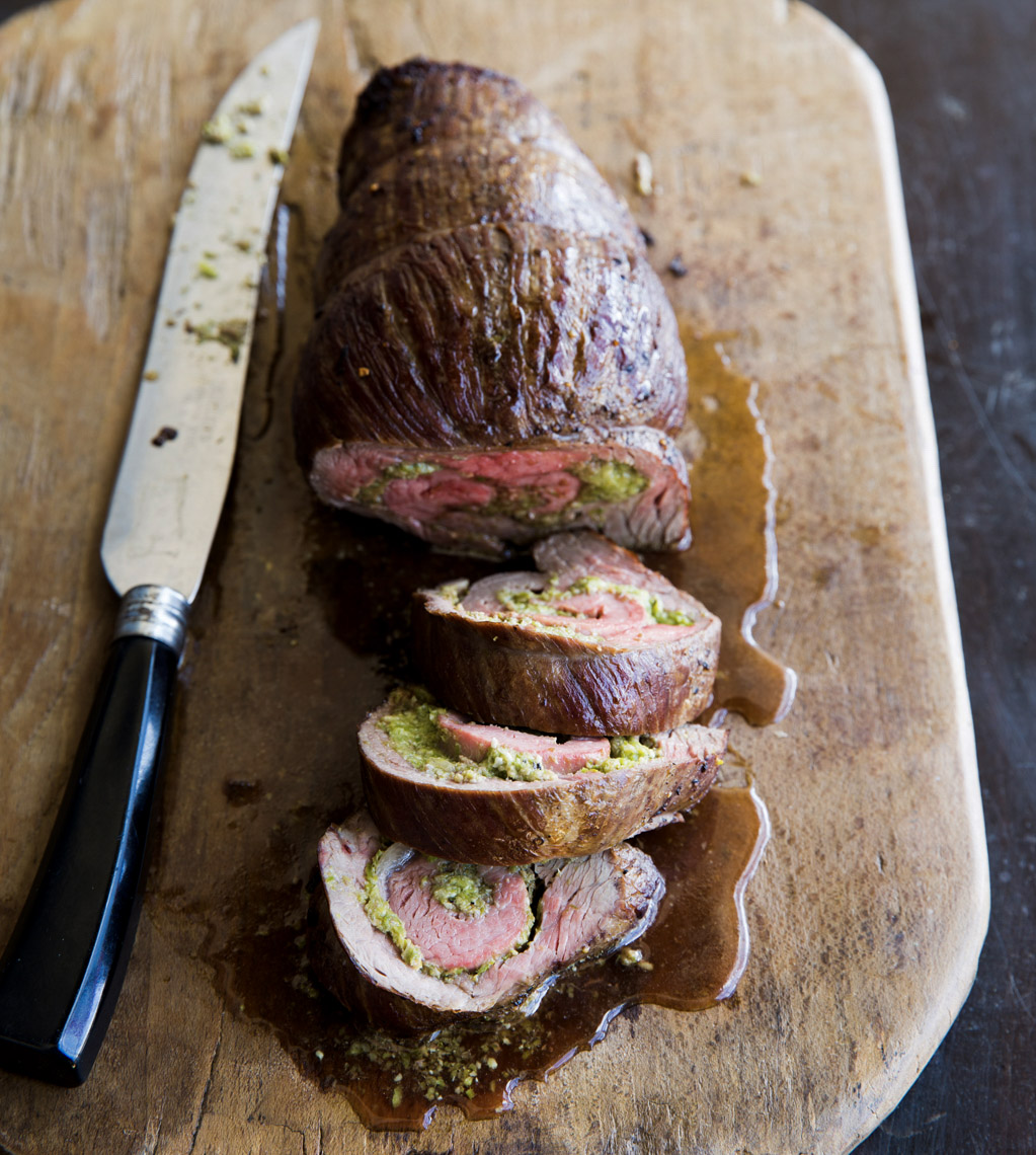 food stylist in San Francisco - Rolled and stuffed flank steak forHealthy Dish of the Day cookbook by Kate McMillan, photographed by Erin Kunkel photographer