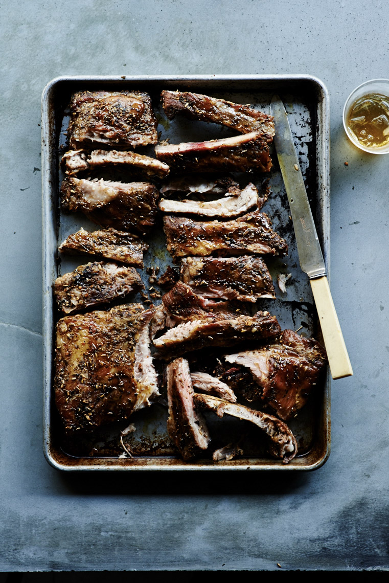 food stylist in San Francisco - BBQ ribs for One hundred Best Recipes Sunset Magazine, photographed by Peden & Munk Photographers