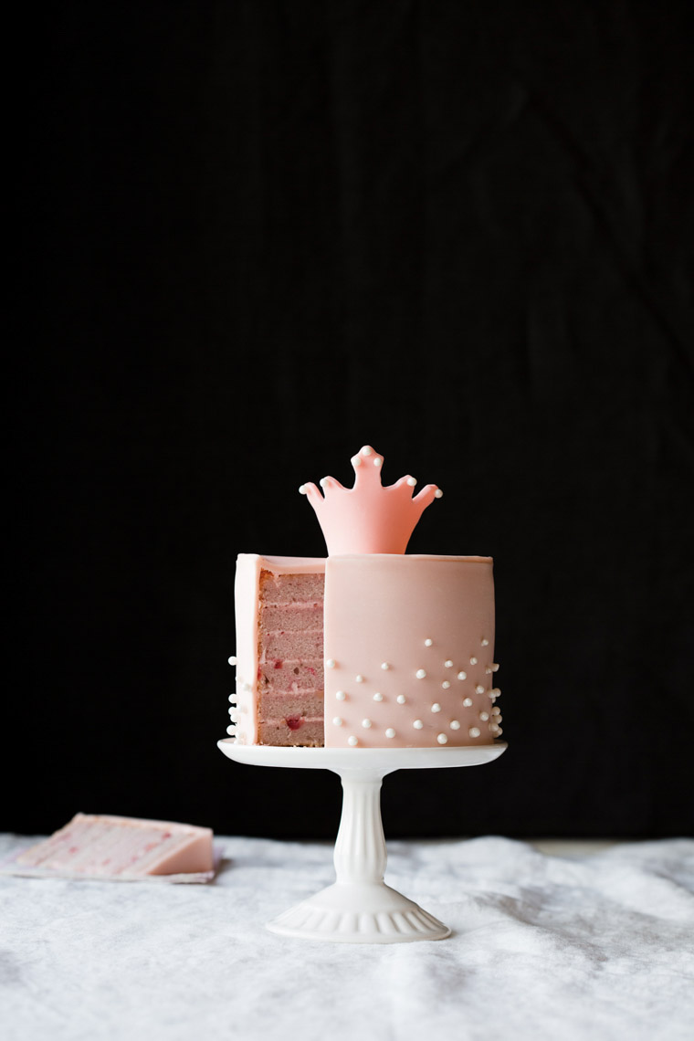 food stylist in San Francisco - Pink princess cake with crown Let us All eat Cake cookbook - Catherine Ruehle author photographed by Erin Kunkel Photographer