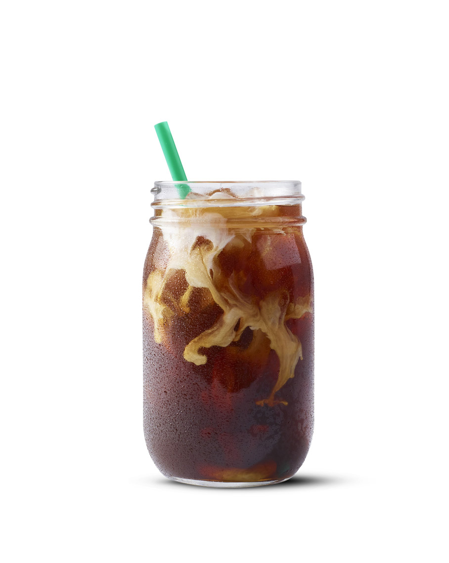 food stylist in San Francisco - Iced cold brew with cream Starbucks menu boards advertising photographed by Dan Goldberg photographer