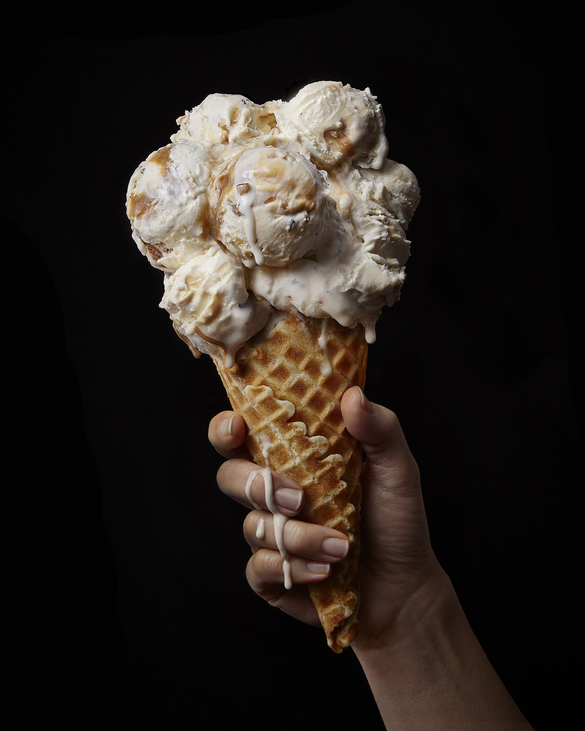 food stylist in San Francisco - Caramel toffee crunch ice cream cone Tillamook photographed by Sue Tallon Photographer